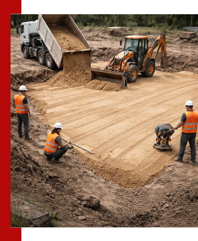 Устройство песчаной подушки для фундаментов и дорог в Батайске